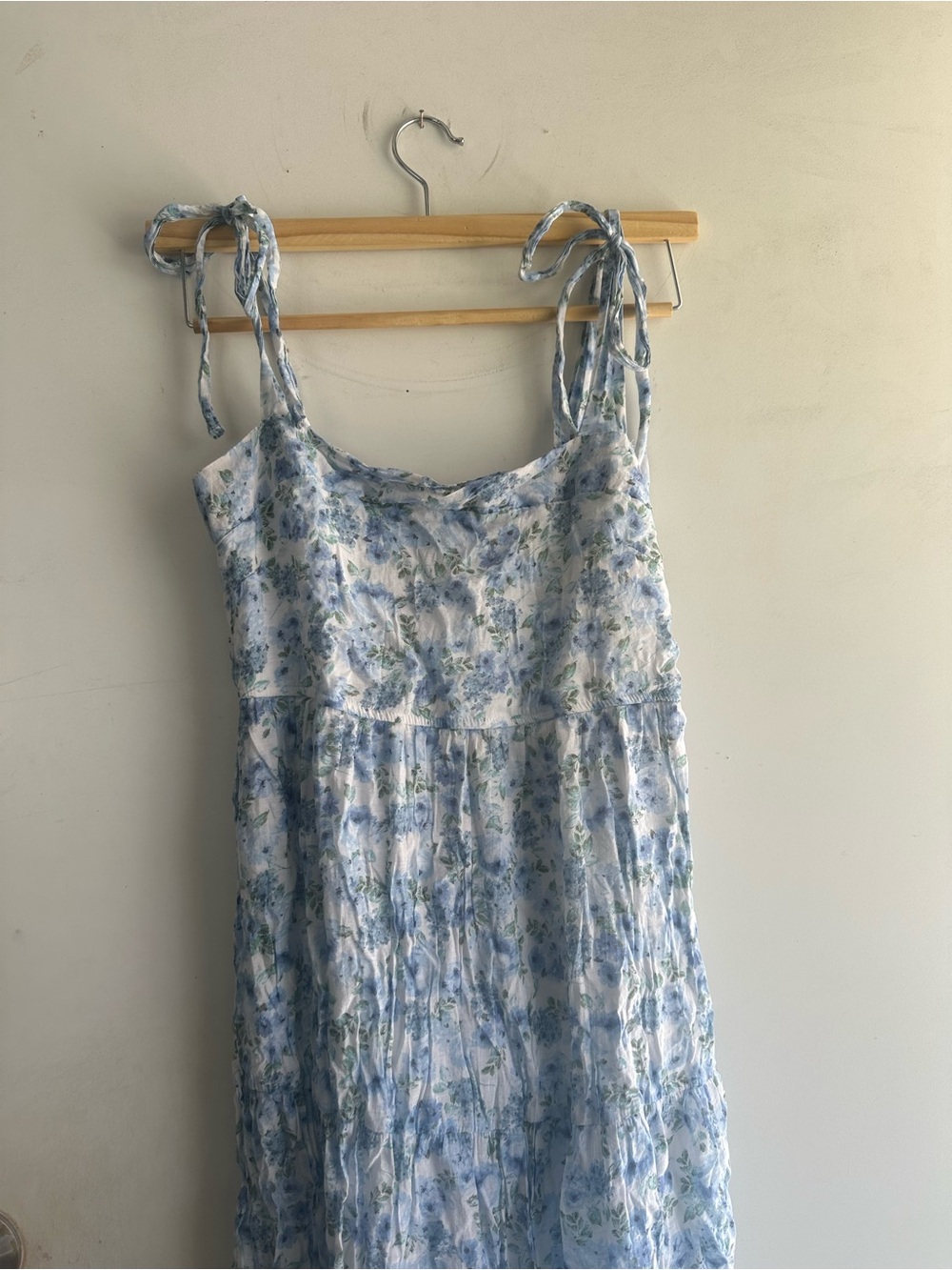 Floral Tie-Shoulder Maxi Dress in Blue and White